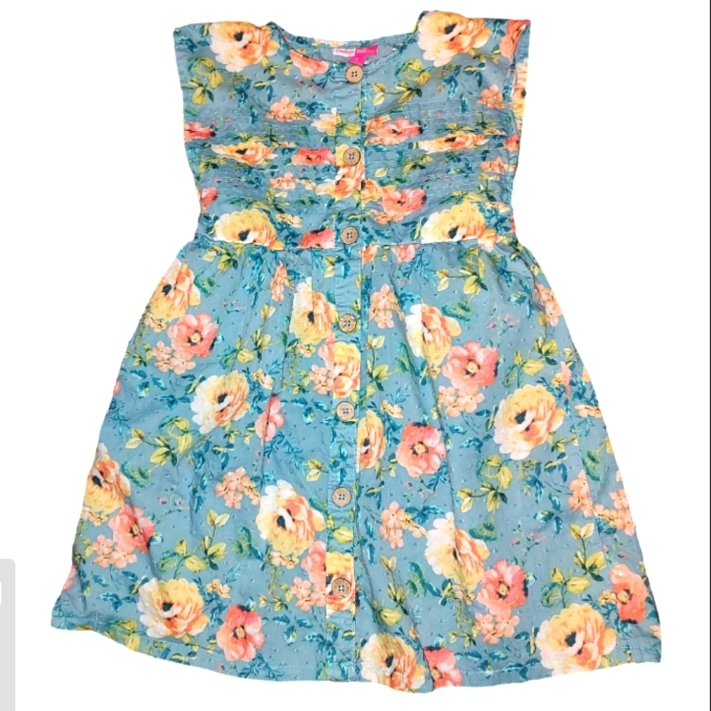 Penelope Mack Tiffany Blue With Butter Yellow Flowers Girls Dress